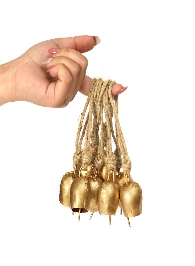 DULI مجموعة DULI من 10 أجراس صغيرة ريفية - أجراس نحاسية عتيقة معلقة للديكور والحرف اليدوية (بيع بالجملة)، فن جداري، ديكور ديوالي، أجراس معلقة لتزيين المنزل (عبوة من 10: أجراس صغيرة مع حبل) - Image 1